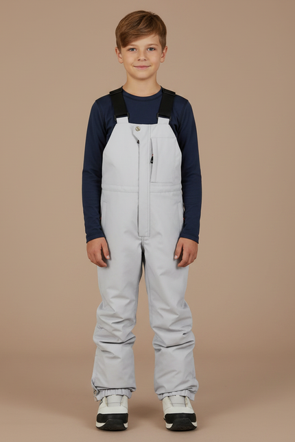 Pantalon Randonnée Gris Imperméable Bretelles Hiver Enfant - Polyester