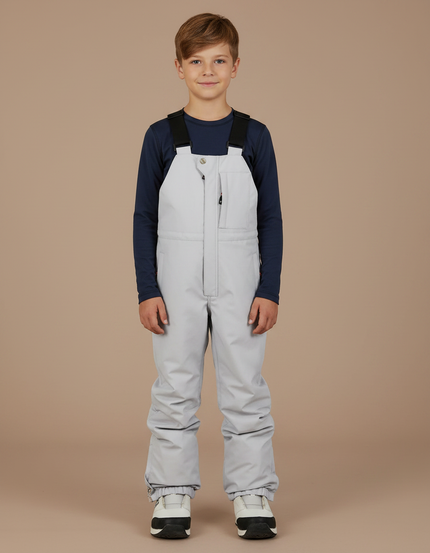 Pantalon Randonnée Gris Imperméable Bretelles Hiver Enfant - Polyester
