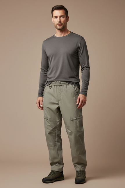 Pantalon Randonnée Kaki Cargo Ample Décontracté Homme - Polyester