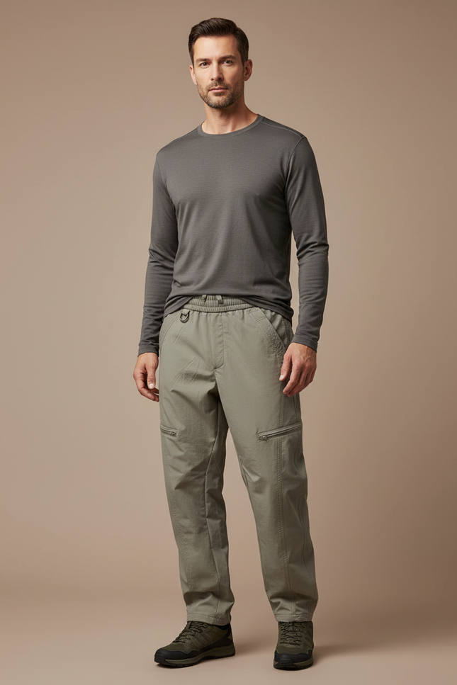 Pantalon Randonnée Kaki Cargo Ample Décontracté Homme - Polyester