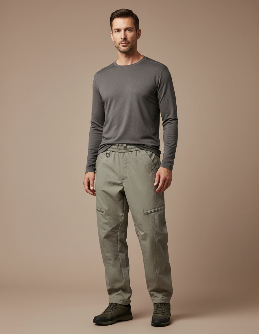 Pantalon Randonnée Kaki Cargo Ample Décontracté Homme - Polyester