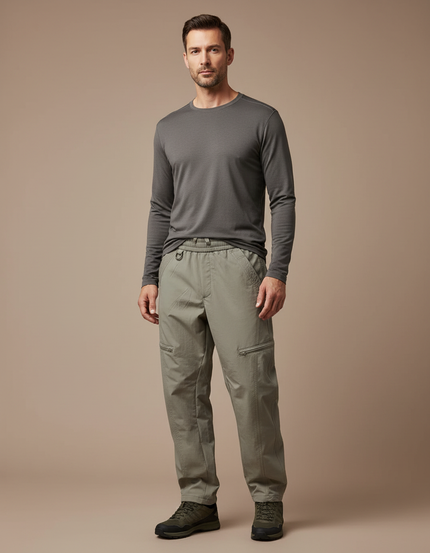 Pantalon Randonnée Kaki Cargo Ample Décontracté Homme - Polyester