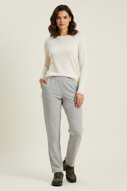 Pantalon Randonnée Femme Gris Clair Léger Élastique - Polyester