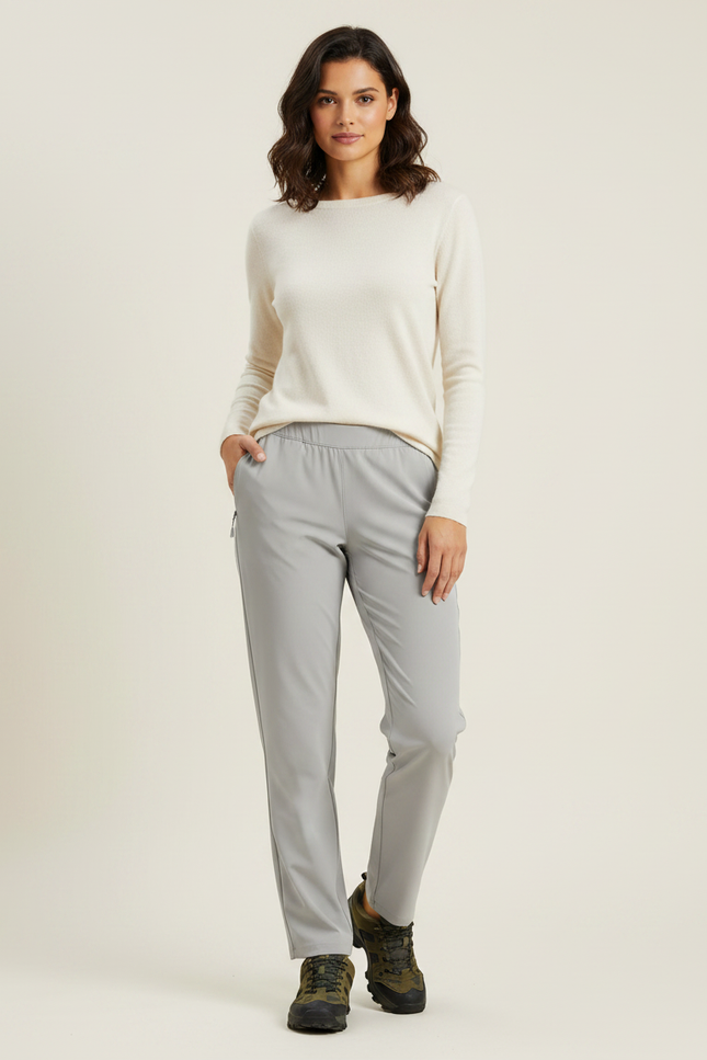 Pantalon Randonnée Femme Gris Clair Léger Élastique - Polyester