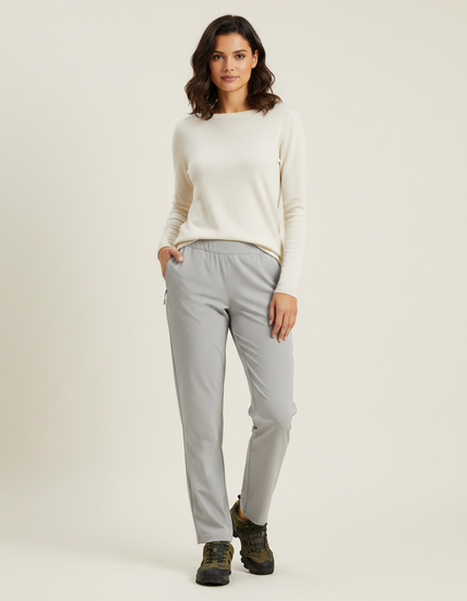 Pantalon Randonnée Femme Gris Clair Léger Élastique - Polyester