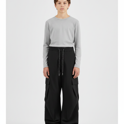 Pantalon Randonnée Noir Cargo Ample Enfant - Polyester