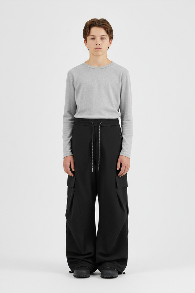 Pantalon Randonnée Noir Cargo Ample Enfant - Polyester