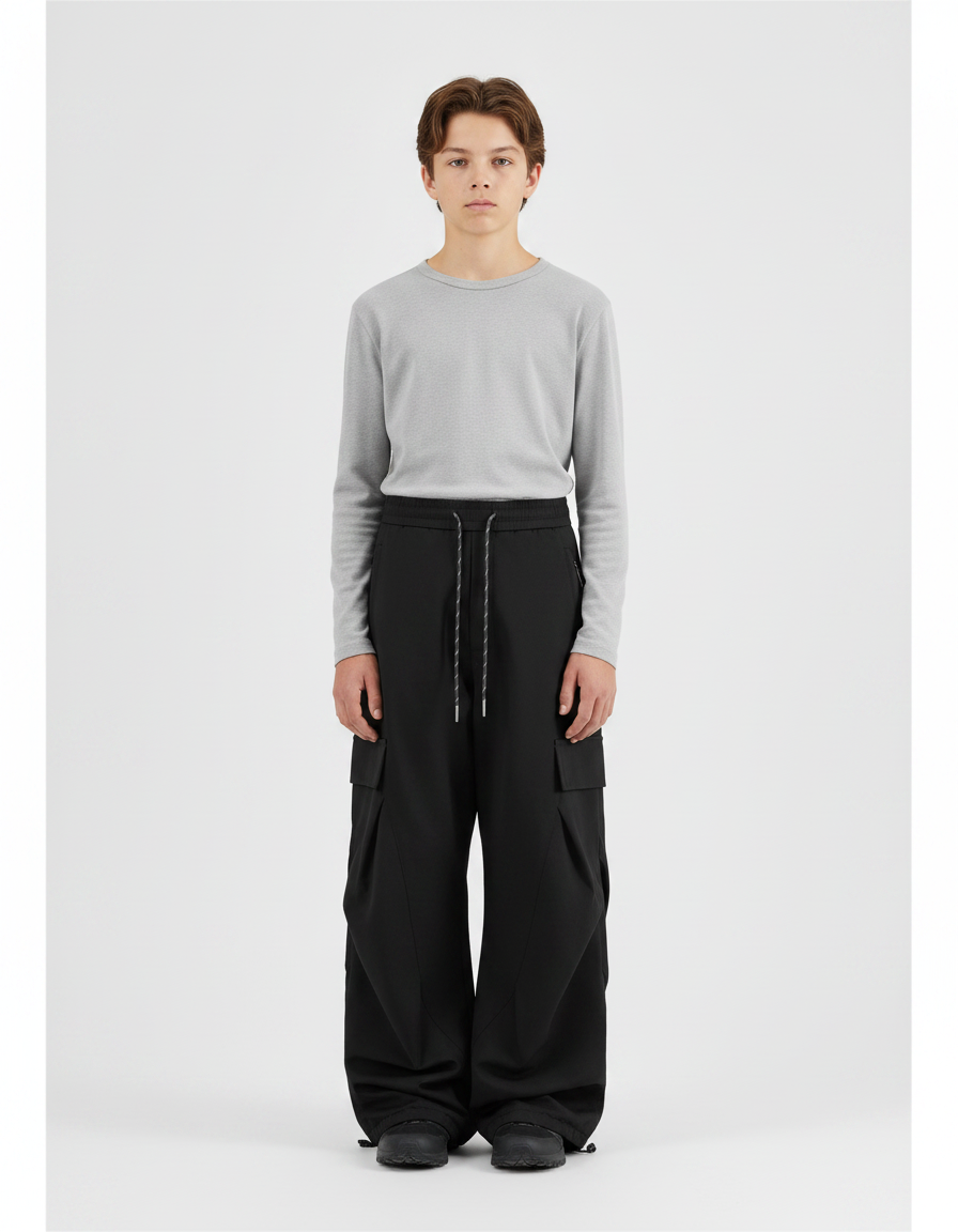 Pantalon Randonnée Noir Cargo Ample Enfant - Polyester