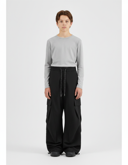 Pantalon Randonnée Noir Cargo Ample Enfant - Polyester