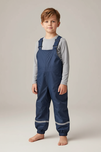 Pantalon Randonnée Imperméable Bleu Marine Bretelles Réfléchissant Enfant - Polyester