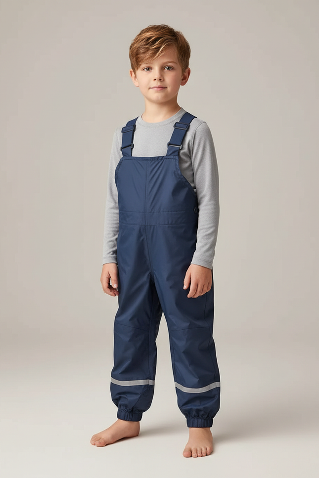 Pantalon Randonnée Imperméable Bleu Marine Bretelles Réfléchissant Enfant - Polyester