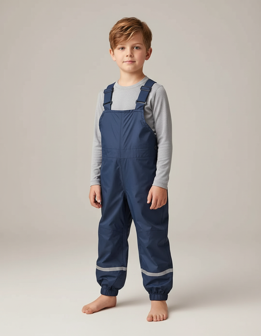 Pantalon Randonnée Imperméable Bleu Marine Bretelles Réfléchissant Enfant - Polyester