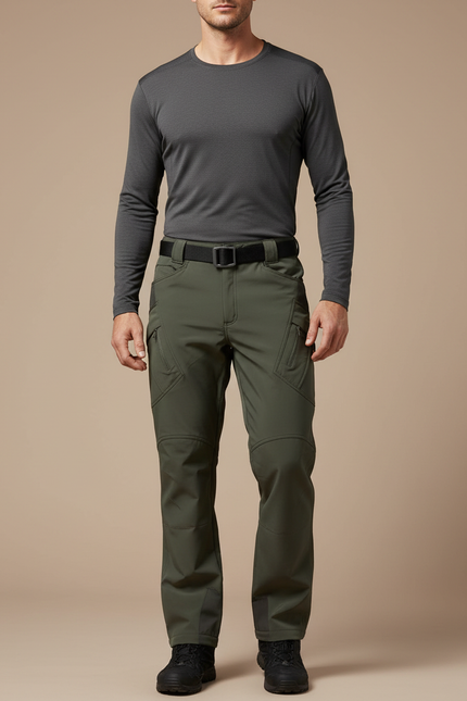 Pantalon Randonnée Vert Militaire Softshell Homme Coupe Droite - Kaki Polyester