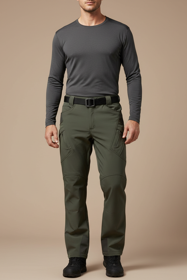 Pantalon Randonnée Vert Militaire Softshell Homme Coupe Droite - Kaki Polyester