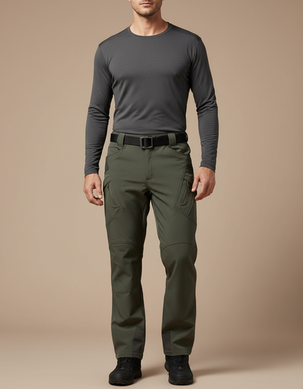 Pantalon Randonnée Vert Militaire Softshell Homme Coupe Droite - Kaki Polyester