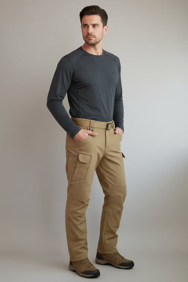 Pantalon Randonnée Beige Cargo Tactique Imperméable Homme - Polyester