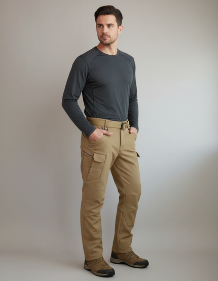 Pantalon Randonnée Beige Cargo Tactique Imperméable Homme - Polyester
