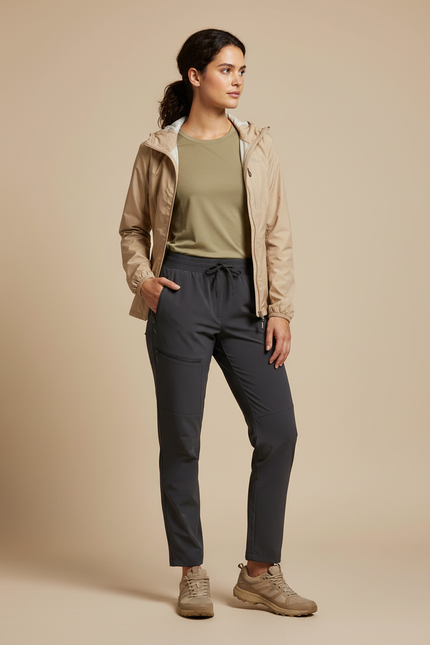 Pantalon Randonnée Femme Gris Léger Cargo Ajustable - Polyester