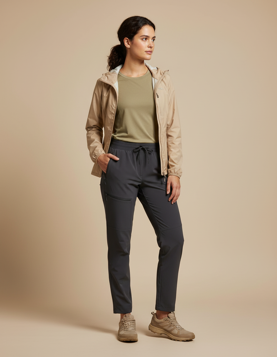 Pantalon Randonnée Femme Gris Léger Cargo Ajustable - Polyester