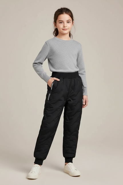 Pantalon Randonnée Noir Matelassé Enfant Chaud Hiver - Polyester