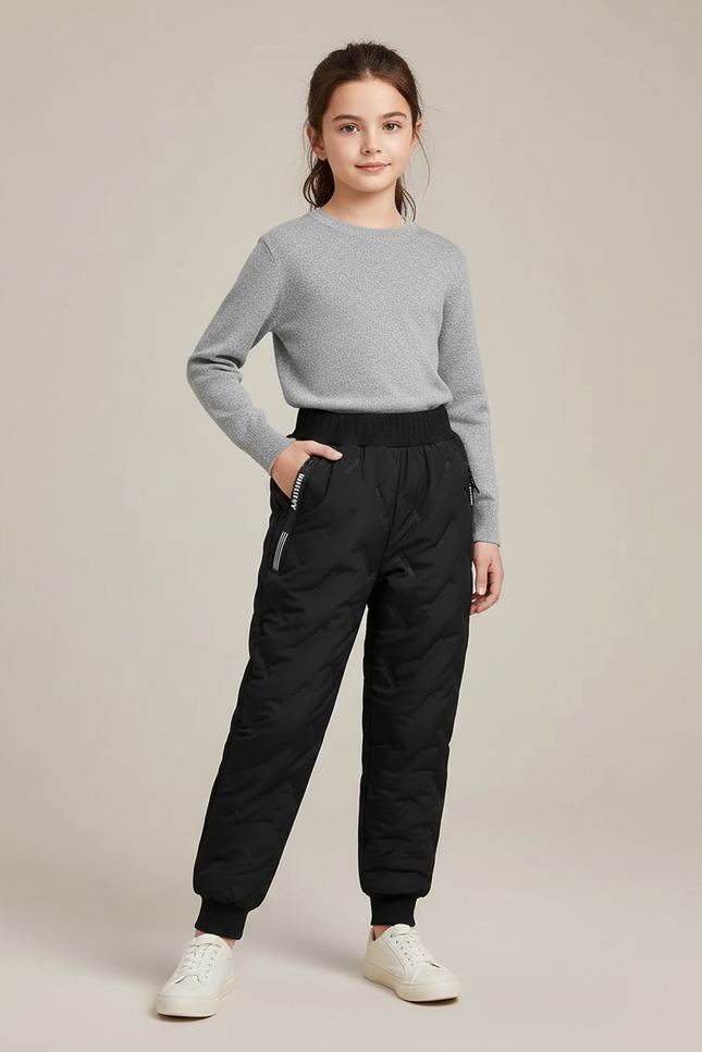 Pantalon Randonnée Noir Matelassé Enfant Chaud Hiver - Polyester