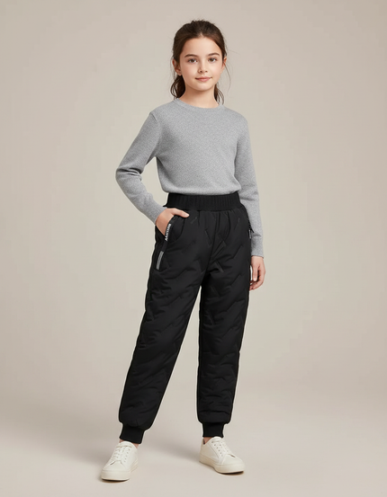 Pantalon Randonnée Noir Matelassé Enfant Chaud Hiver - Polyester