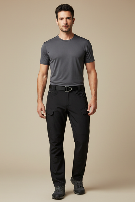 Pantalon Randonnée Noir Cargo Multi-Poches Homme - Polyester