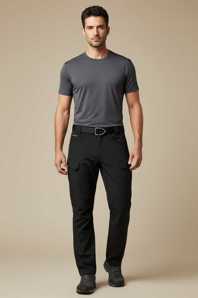 Pantalon Randonnée Noir Cargo Multi-Poches Homme - Polyester