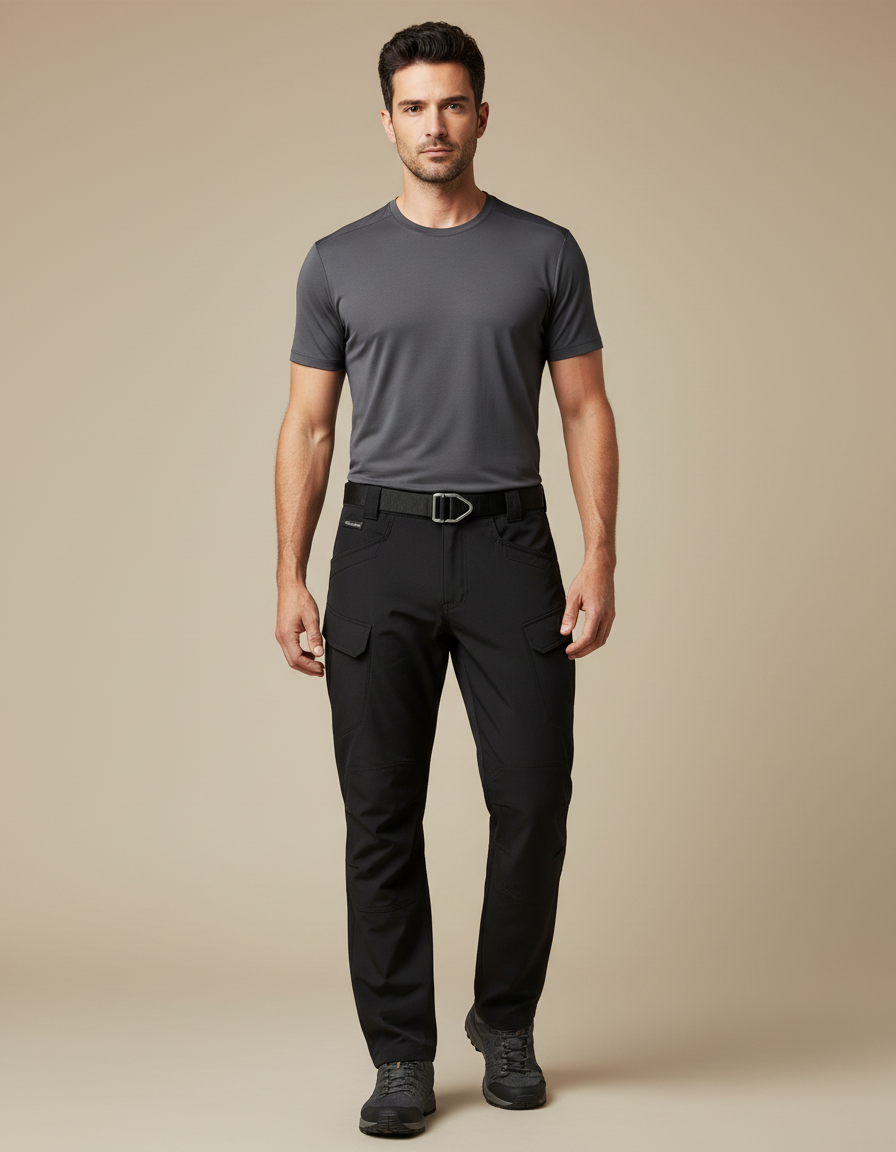 Pantalon Randonnée Noir Cargo Multi-Poches Homme - Polyester