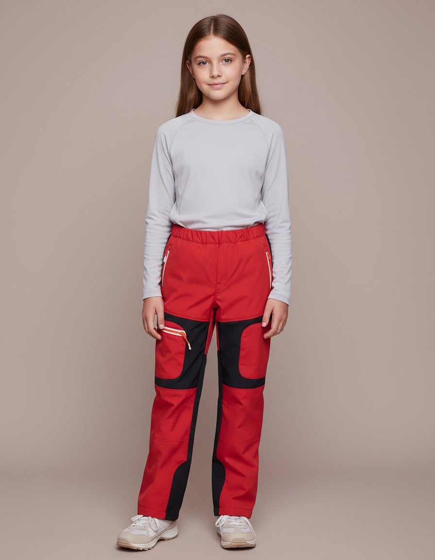 Pantalon Randonnée Enfant Rouge Noir Imperméable Softshell - Polyester