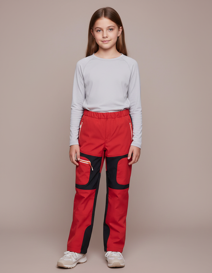 Pantalon Randonnée Enfant Rouge Noir Imperméable Softshell - Polyester