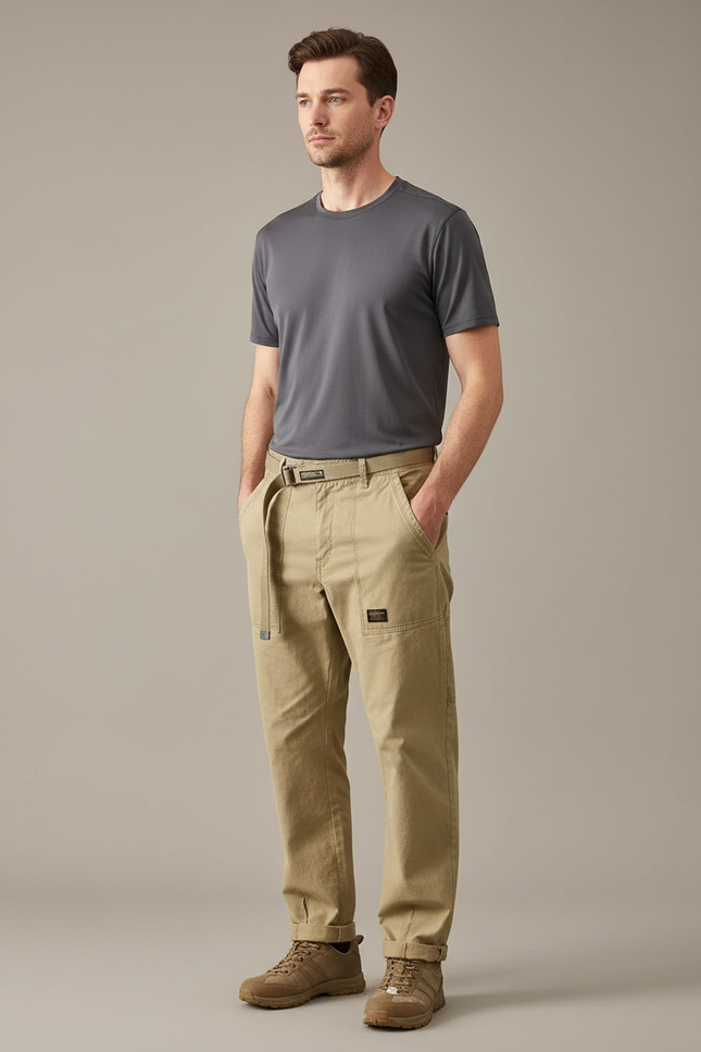 Pantalon Randonnée Kaki Coton Ample Décontracté Homme