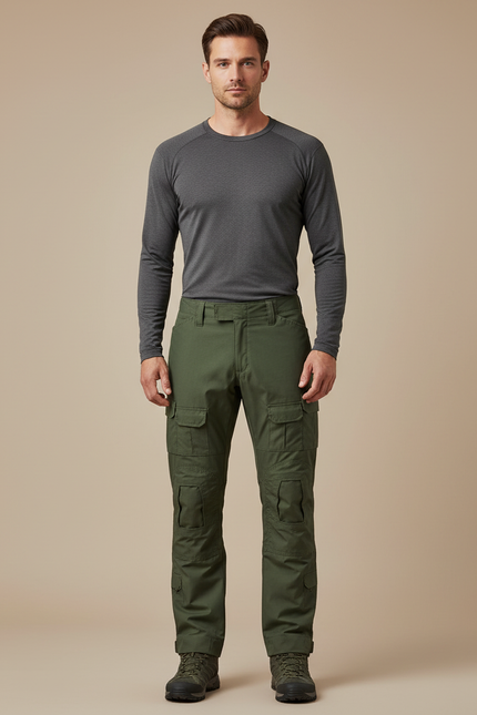 Pantalon Randonnée Cargo Vert Multipoches Homme Tactique - Polyester