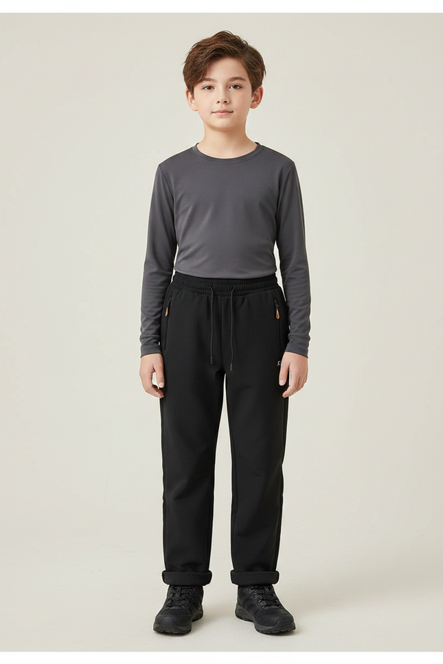 Pantalon Randonnée Noir Enfant Doublé Chaud Décontracté - Molleton