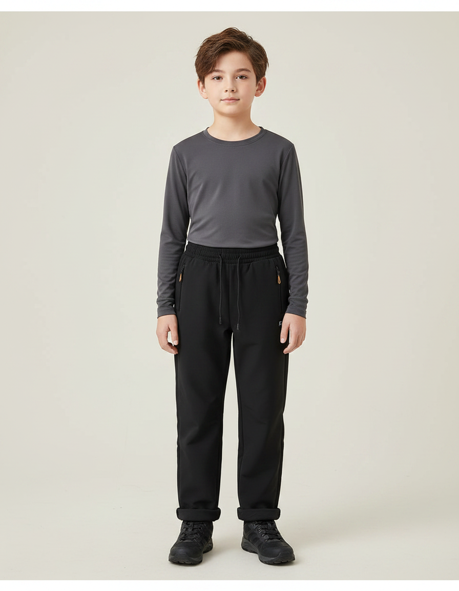 Pantalon Randonnée Noir Enfant Doublé Chaud Décontracté - Molleton