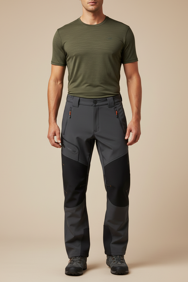 Pantalon Randonnée Homme Gris Renforcé Softshell Extensible Hiver - Polyester