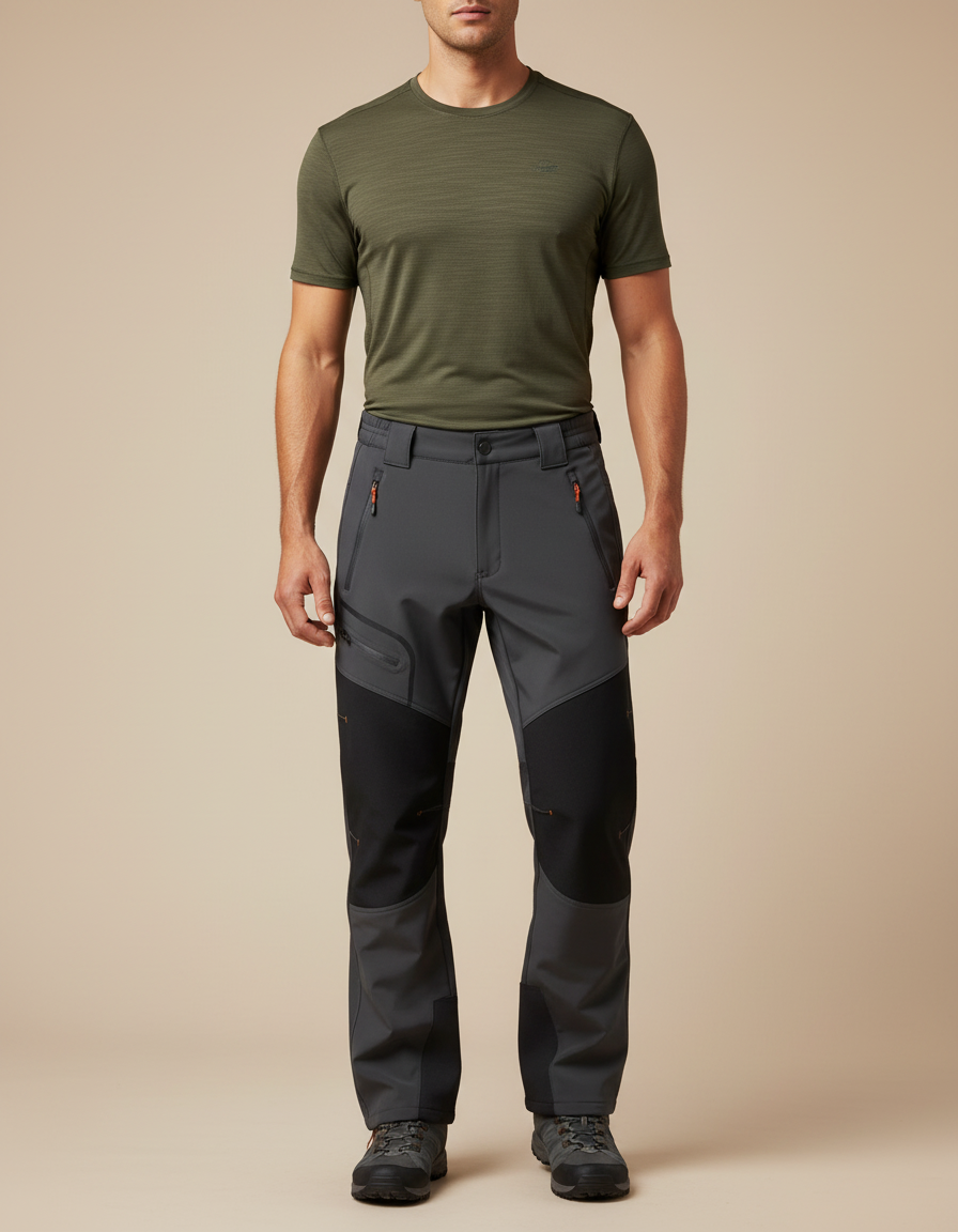 Pantalon Randonnée Homme Gris Renforcé Softshell Extensible Hiver - Polyester