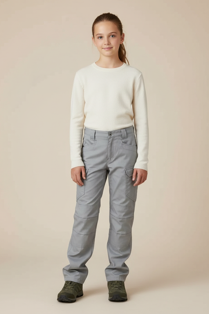 Pantalon Randonnée Gris Multipoches Enfant Résistant - Toile