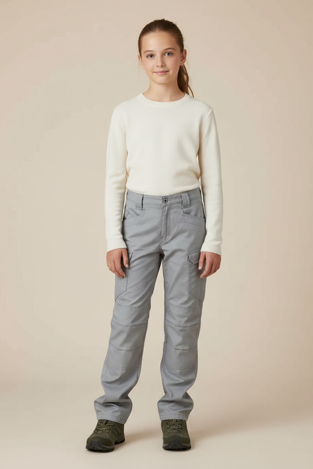 Pantalon Randonnée Gris Multipoches Enfant Résistant - Toile