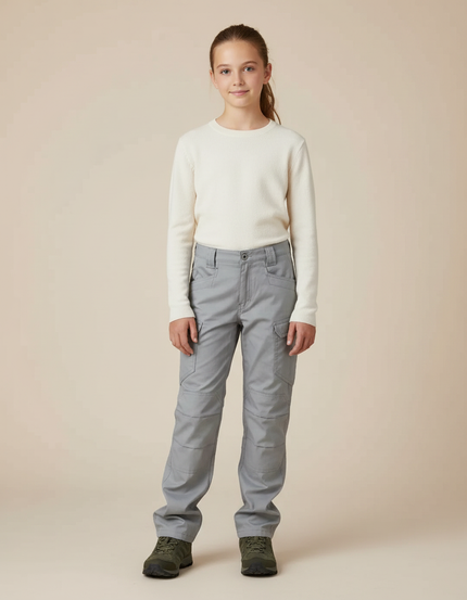 Pantalon Randonnée Gris Multipoches Enfant Résistant - Toile