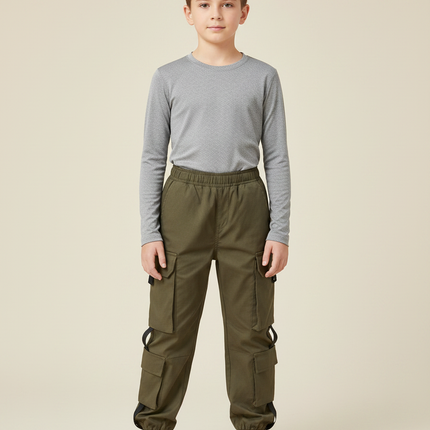 Pantalon Randonnée Kaki Cargo Ample Coton Enfant