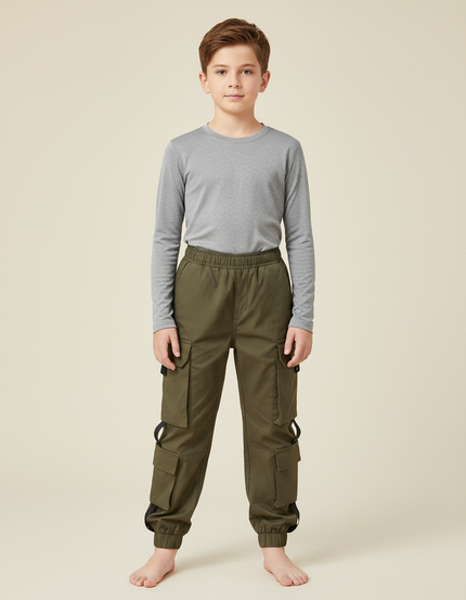 Pantalon Randonnée Kaki Cargo Ample Coton Enfant
