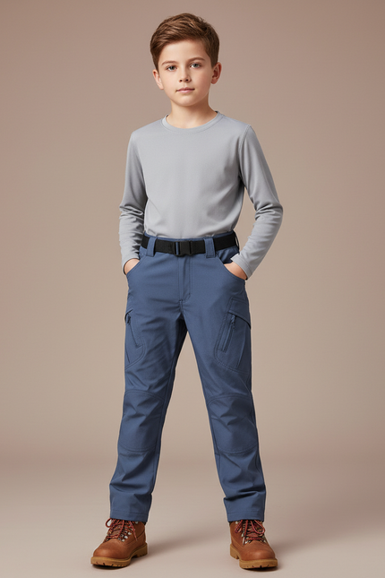 Pantalon Randonnée Bleu Cargo Multipoches Enfant - Polyester