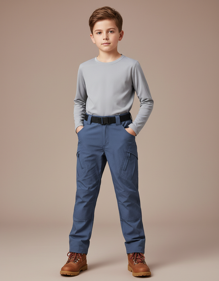 Pantalon Randonnée Bleu Cargo Multipoches Enfant - Polyester