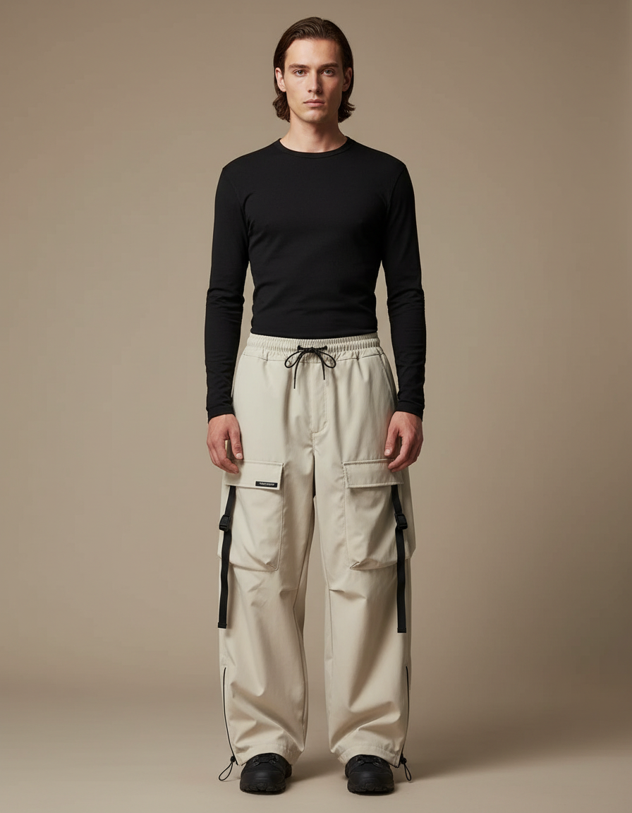Pantalon Randonnée Beige Cargo Ample Multi-poches Décontracté Homme - Polyester
