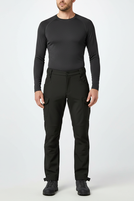 Pantalon Randonnée Noir Cargo Chaud Épais Homme - Polyester