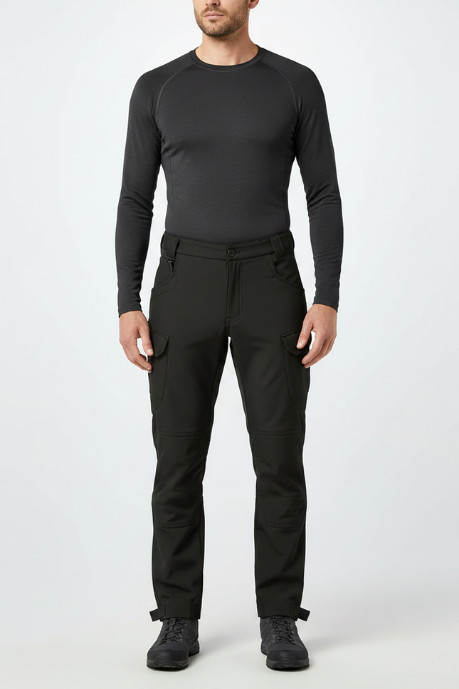 Pantalon Randonnée Noir Cargo Chaud Épais Homme - Polyester