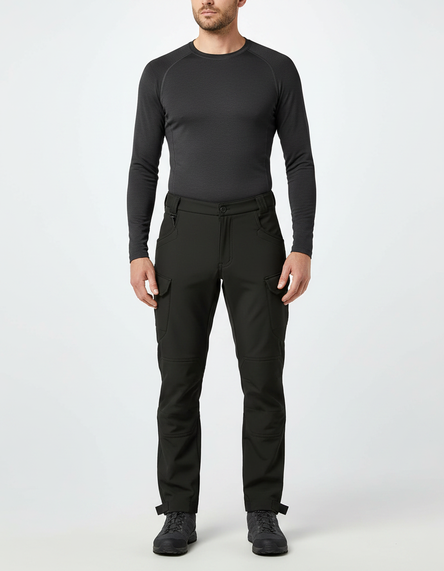 Pantalon Randonnée Noir Cargo Chaud Épais Homme - Polyester