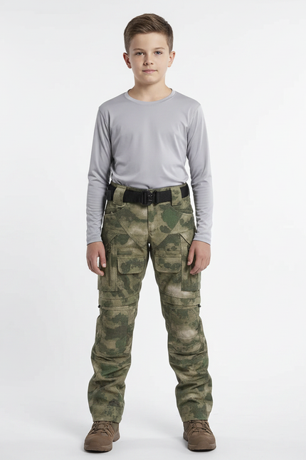 Pantalon Randonnée Camouflage Vert Multipoches Tactique Enfant - Polyester