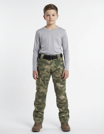 Pantalon Randonnée Camouflage Vert Multipoches Tactique Enfant - Polyester